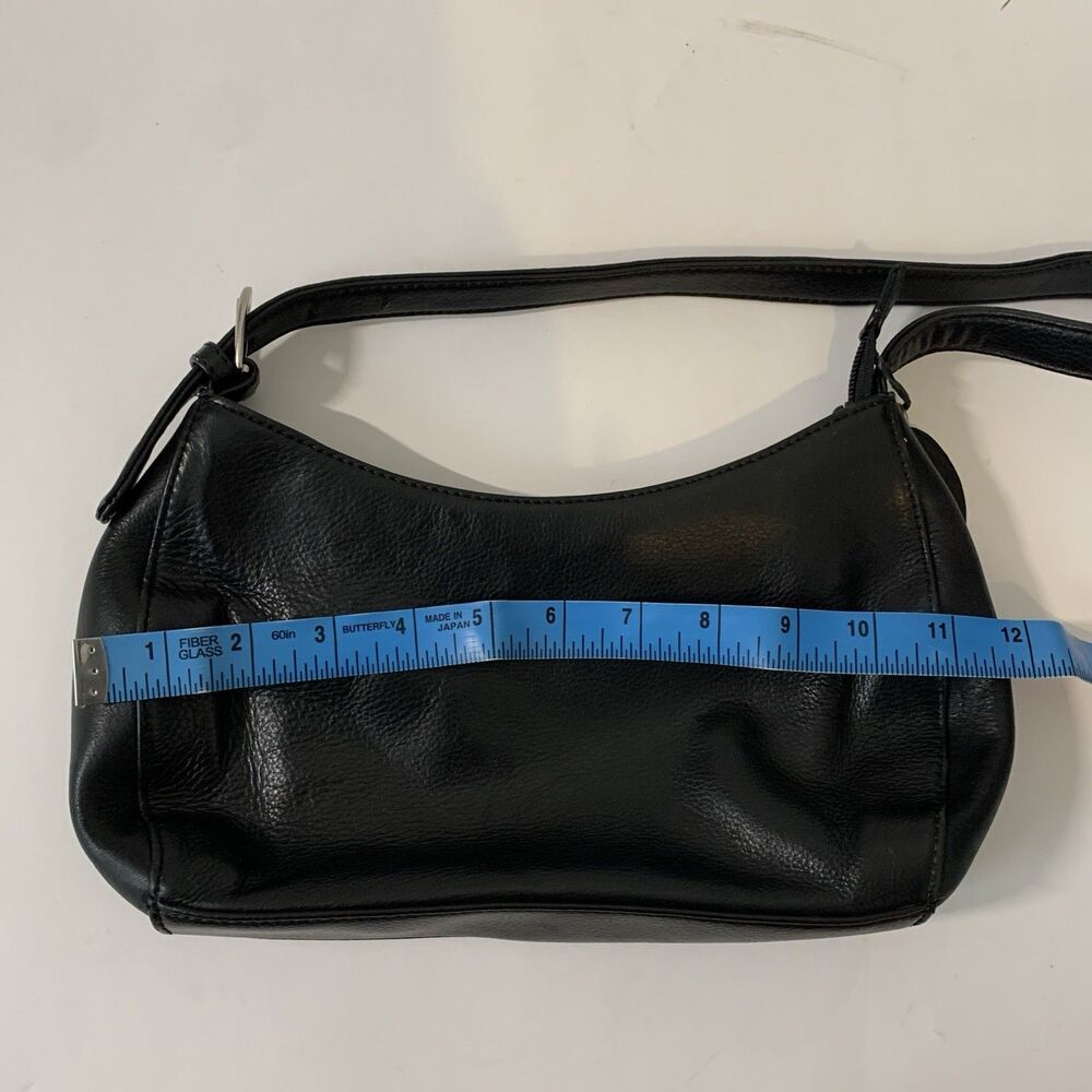 Vtg Rolfs Shoulder Bag Black Leather Purse Zipper Y2K Clean New Money Quiet Lux - Picture 12 of 13